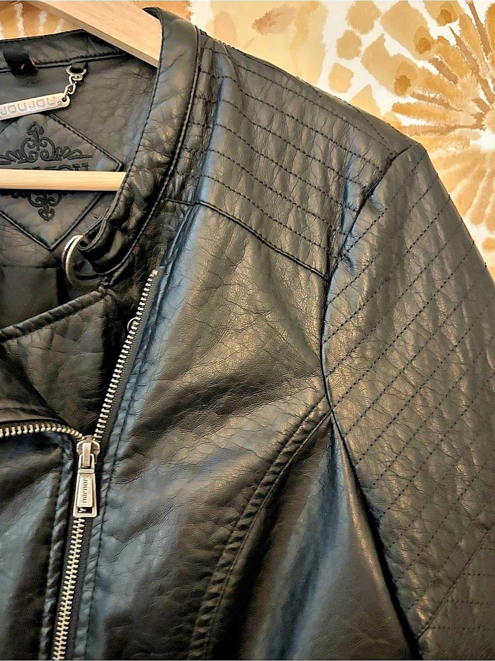 Jou Jou Faux Leather Moto Jacket S Quilted Biker Streetwear Minimalist Edgy - Picture 7 of 12